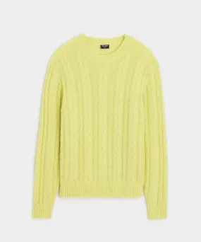 Brushed Cable Knit Crewneck Sweater in Green Lime