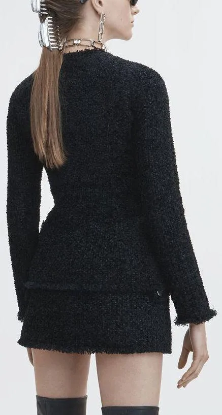 Button-Embellished Tweed Jacket and Skirt Set
