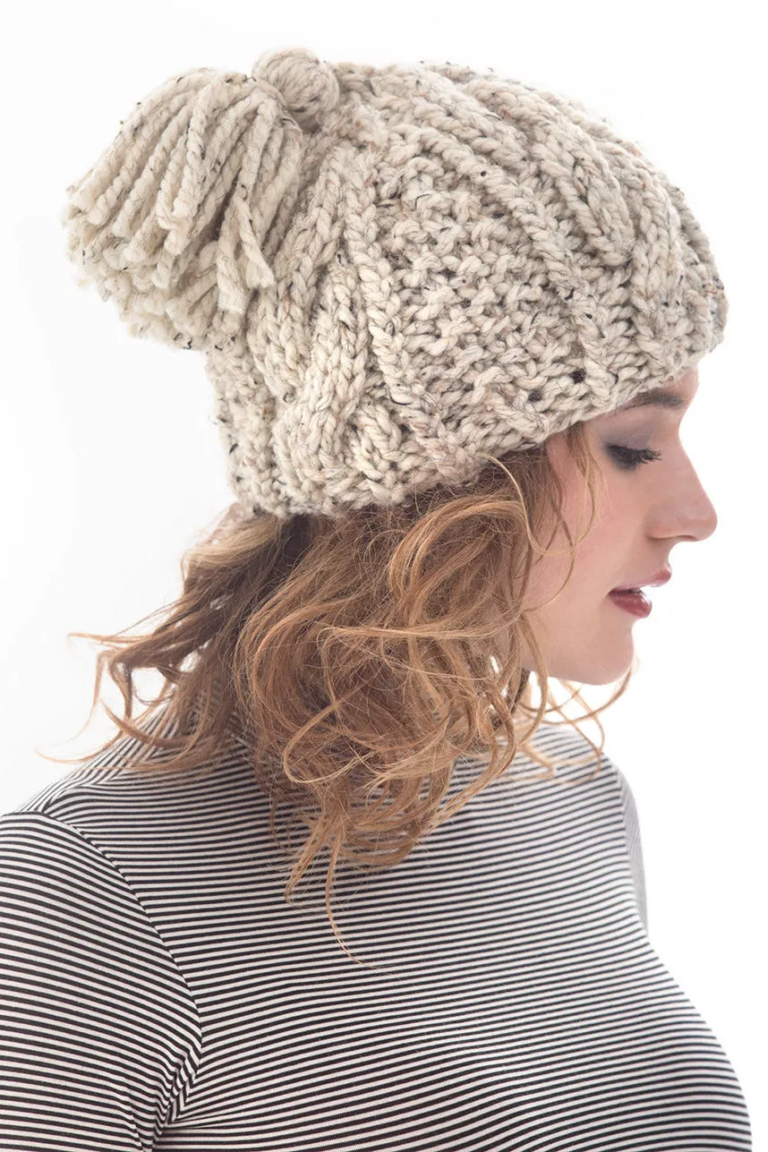 Cabled Tassel Hat Pattern (Knit)