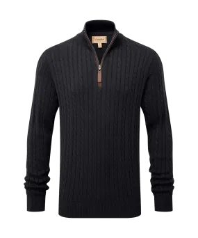 Calton Cotton Cashmere Cable Quarter Zip Jumper - Charcoal