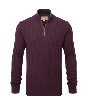 Calton Cotton Cashmere Cable Quarter Zip Jumper - Wine