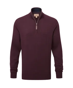 Calton Cotton Cashmere Quarter Zip Jumper - Wine