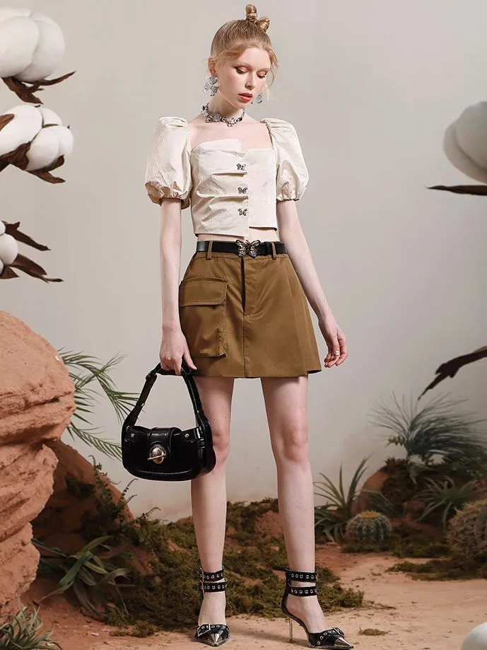 Casual Big-Pocket Mini Retro Skirt