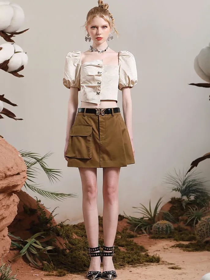 Casual Big-Pocket Mini Retro Skirt