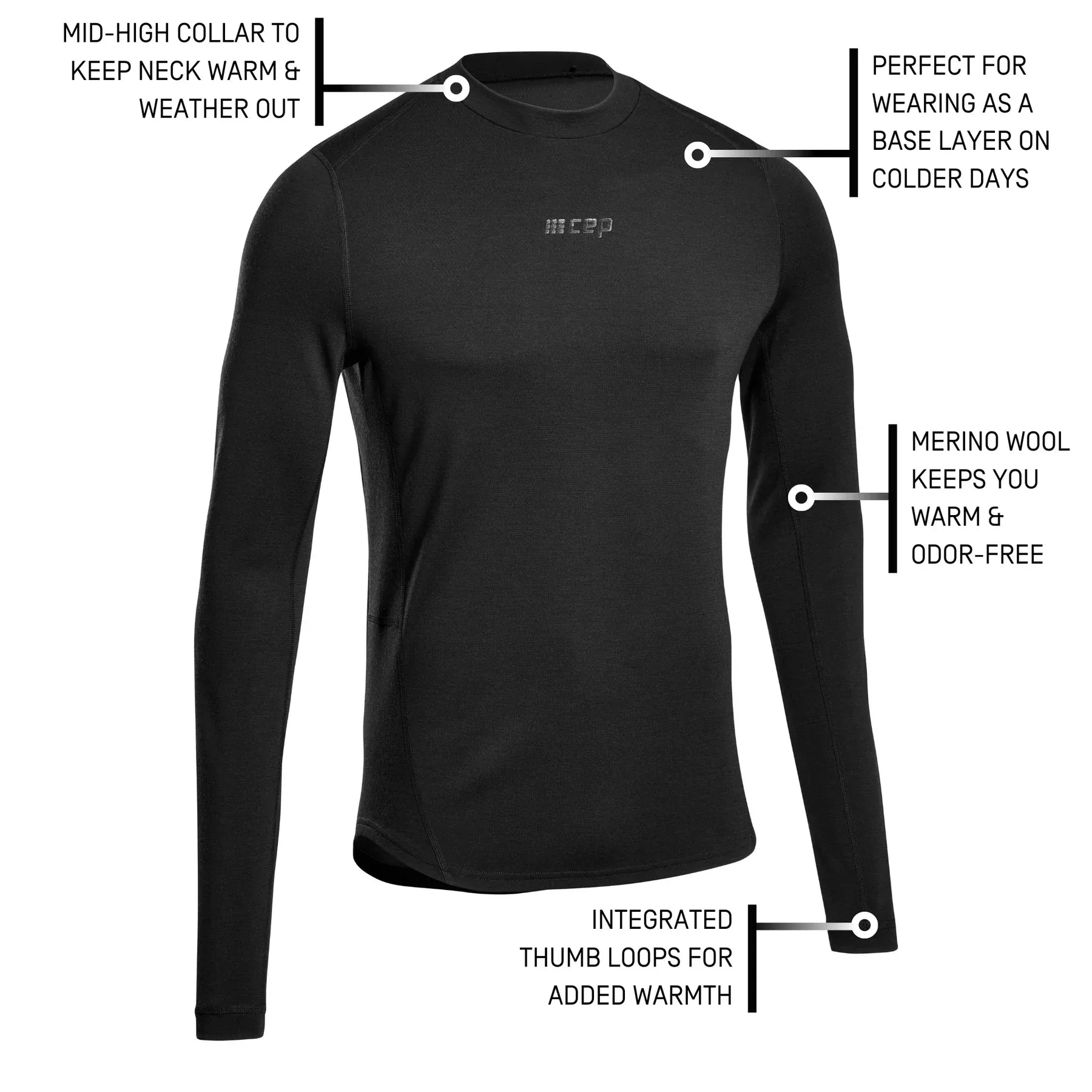 CEP | Cold Weather Merino Long Sleeve | Men's | Black