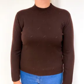 Chocolate Brown Beaded Cashmere Turtle Neck Jumper Large
