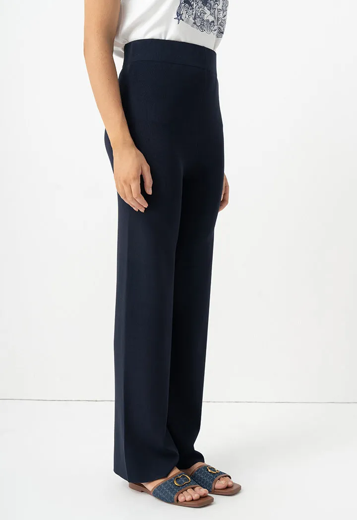 Choice Elastic Waist Straight Legs Trousers Navy