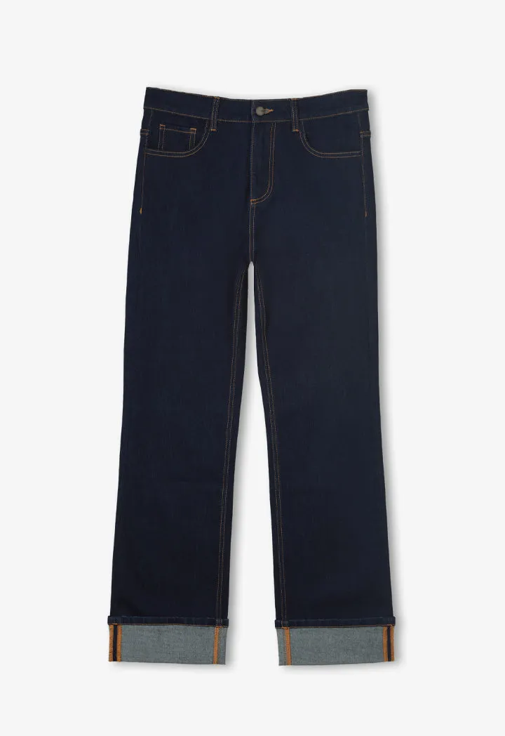 Choice Solid Wide Legs Denim Trousers Navy