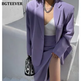 Christmas Gift Joskaa Spring Women Purple Skirt Suit 2024 Elegant Single-breasted Suit Jacket & Split Pencil Skirt Summer Ladies Blazer Set