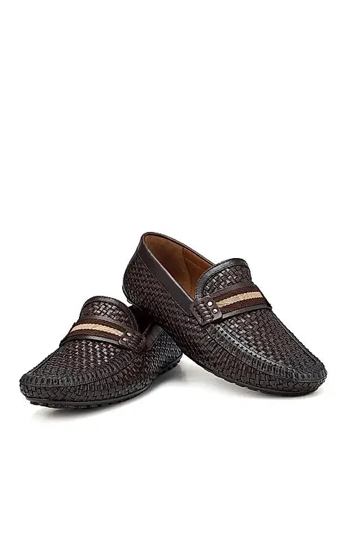 Coffee Textured Leather Moccasins