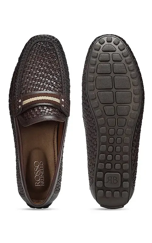 Coffee Textured Leather Moccasins