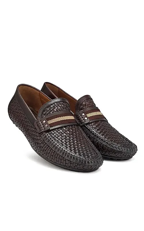 Coffee Textured Leather Moccasins