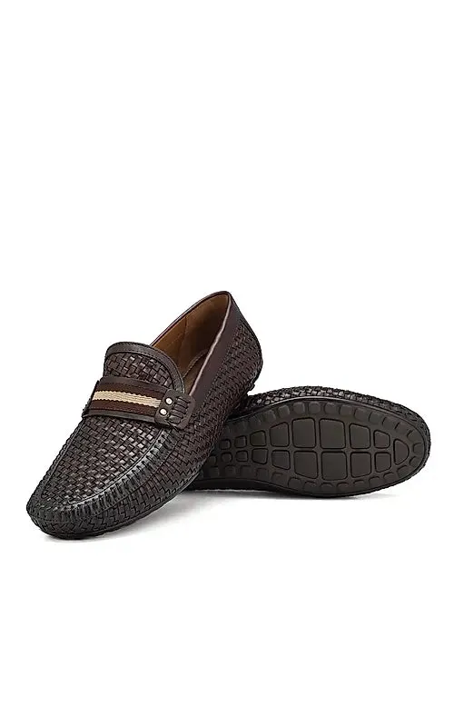 Coffee Textured Leather Moccasins