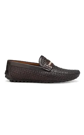 Coffee Textured Leather Moccasins