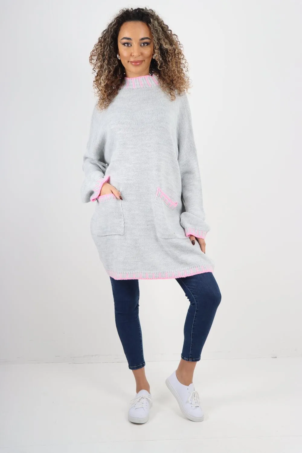 Colour Pop Stich Long Sleeve Knitted Jumper Top