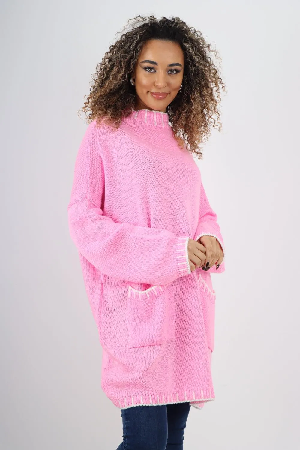 Colour Pop Stich Long Sleeve Knitted Jumper Top