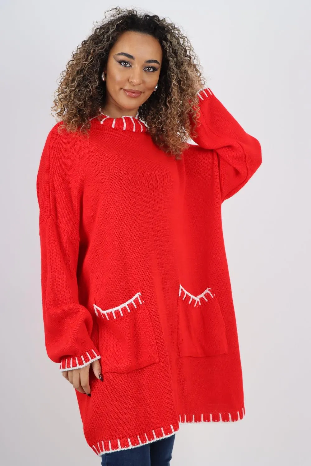 Colour Pop Stich Long Sleeve Knitted Jumper Top