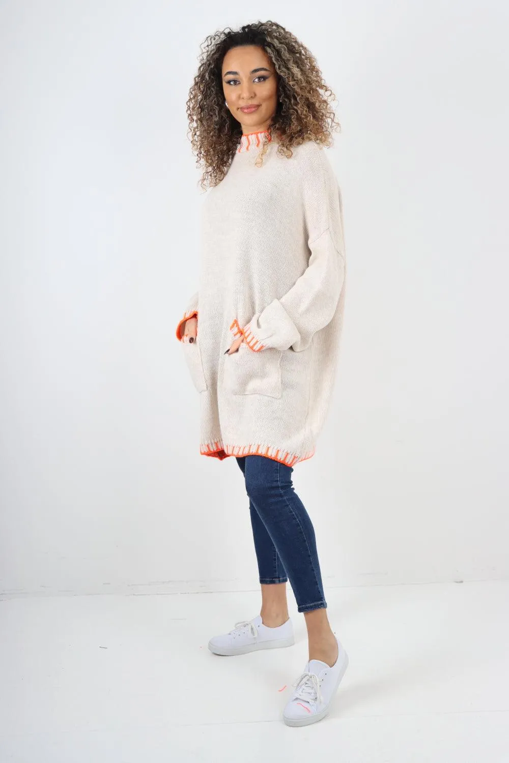 Colour Pop Stich Long Sleeve Knitted Jumper Top