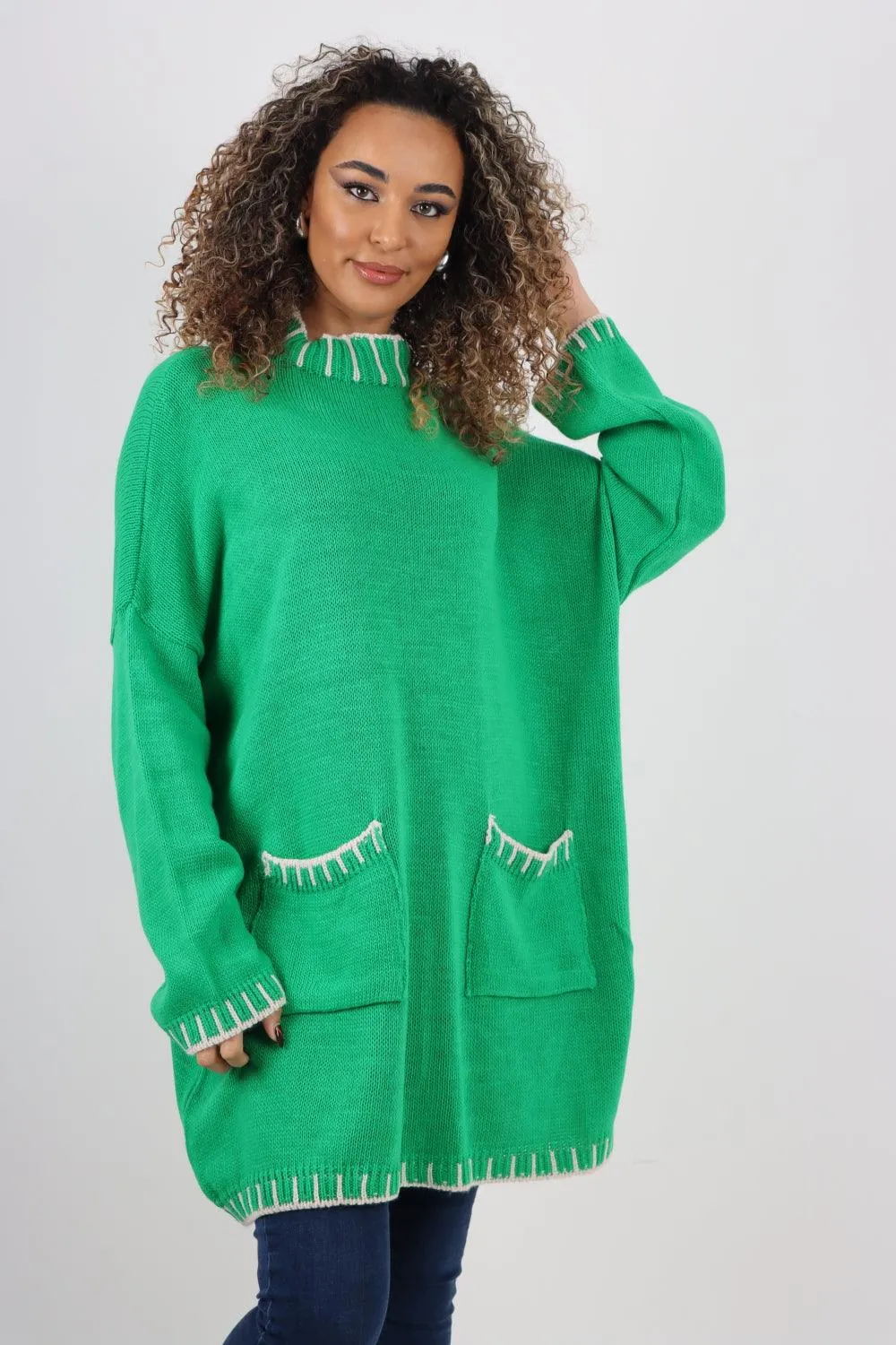 Colour Pop Stich Long Sleeve Knitted Jumper Top