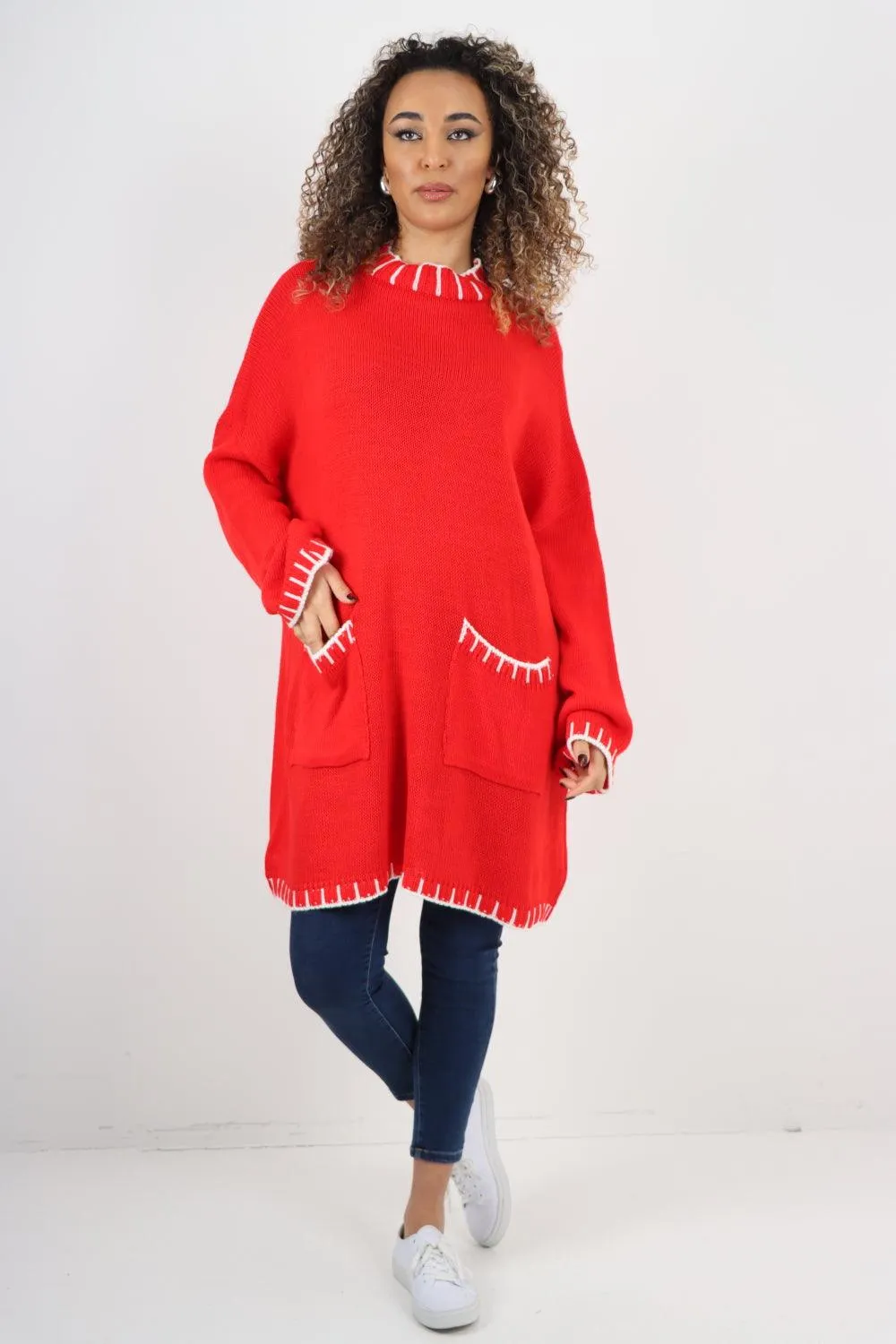 Colour Pop Stich Long Sleeve Knitted Jumper Top
