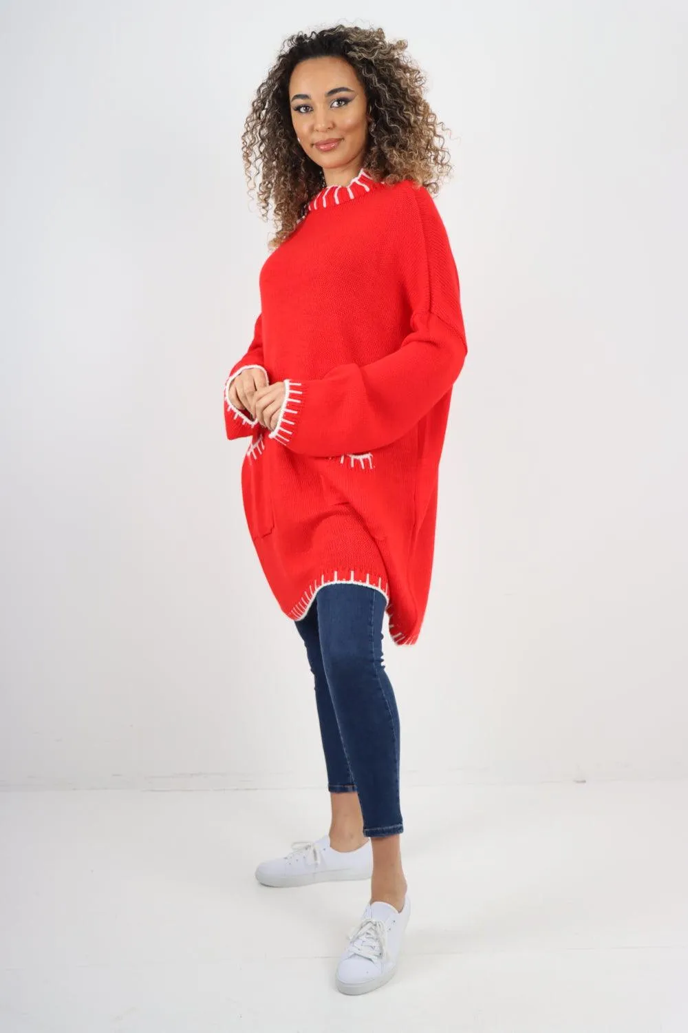 Colour Pop Stich Long Sleeve Knitted Jumper Top