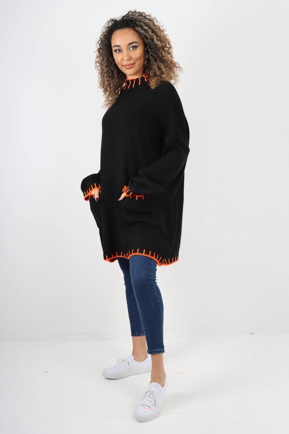 Colour Pop Stich Long Sleeve Knitted Jumper Top