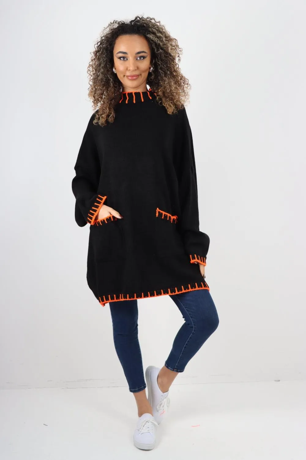 Colour Pop Stich Long Sleeve Knitted Jumper Top