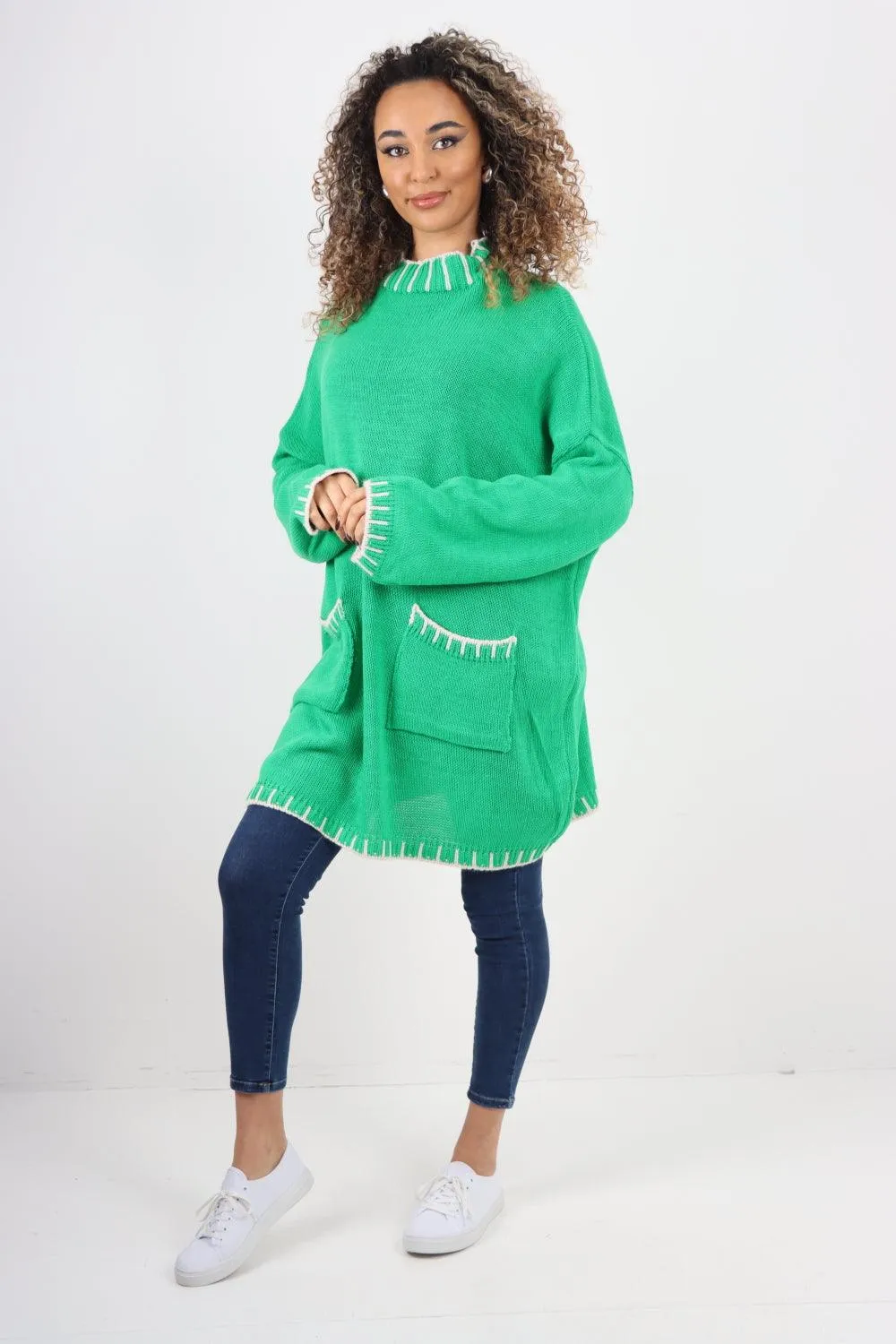 Colour Pop Stich Long Sleeve Knitted Jumper Top