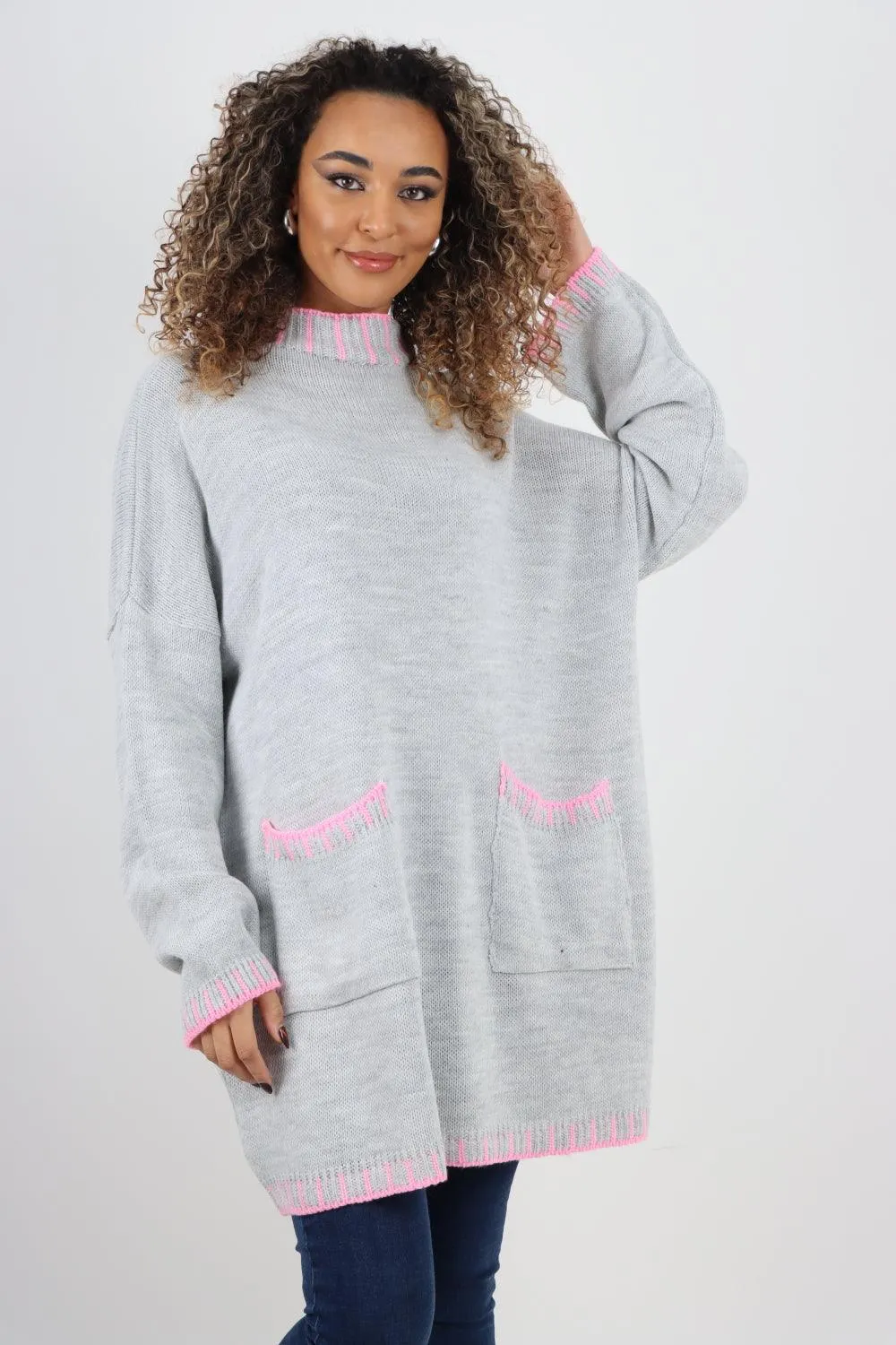 Colour Pop Stich Long Sleeve Knitted Jumper Top