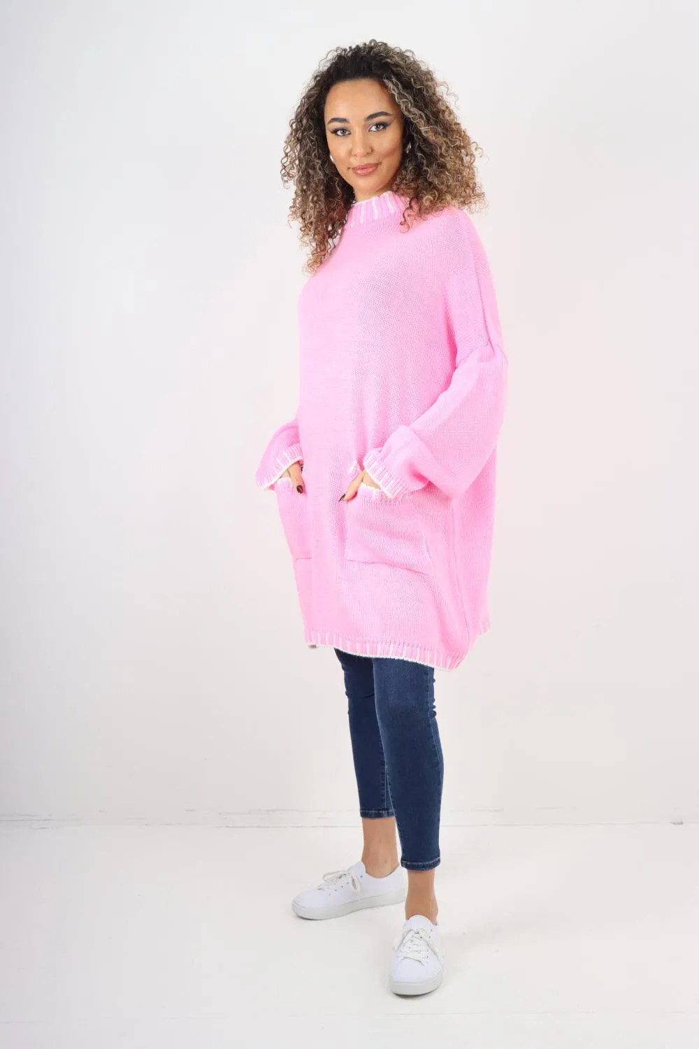 Colour Pop Stich Long Sleeve Knitted Jumper Top