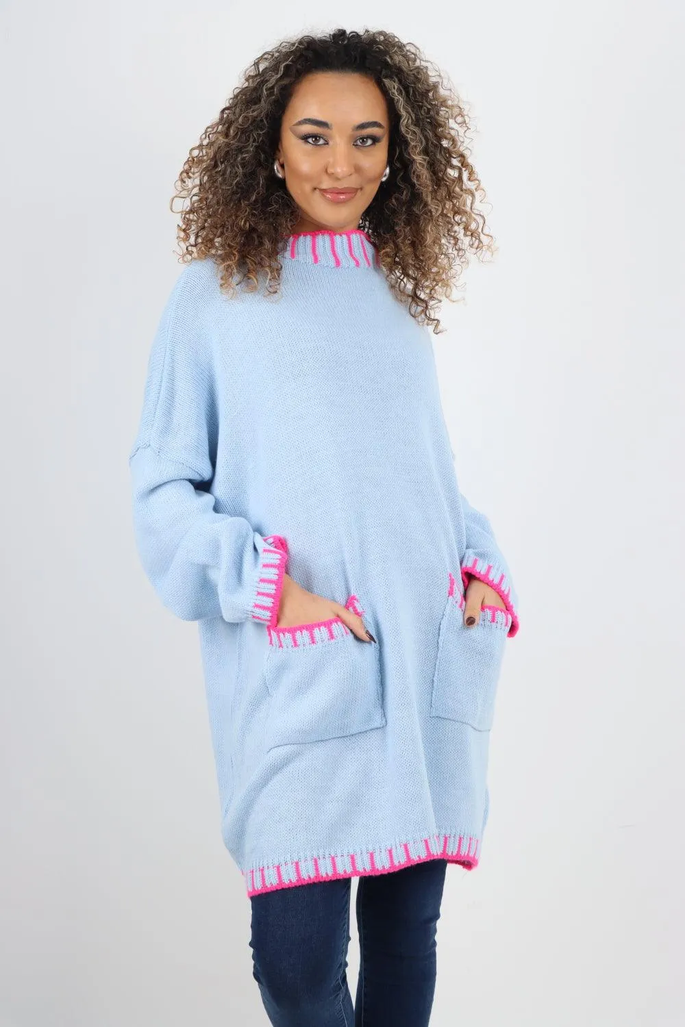 Colour Pop Stich Long Sleeve Knitted Jumper Top