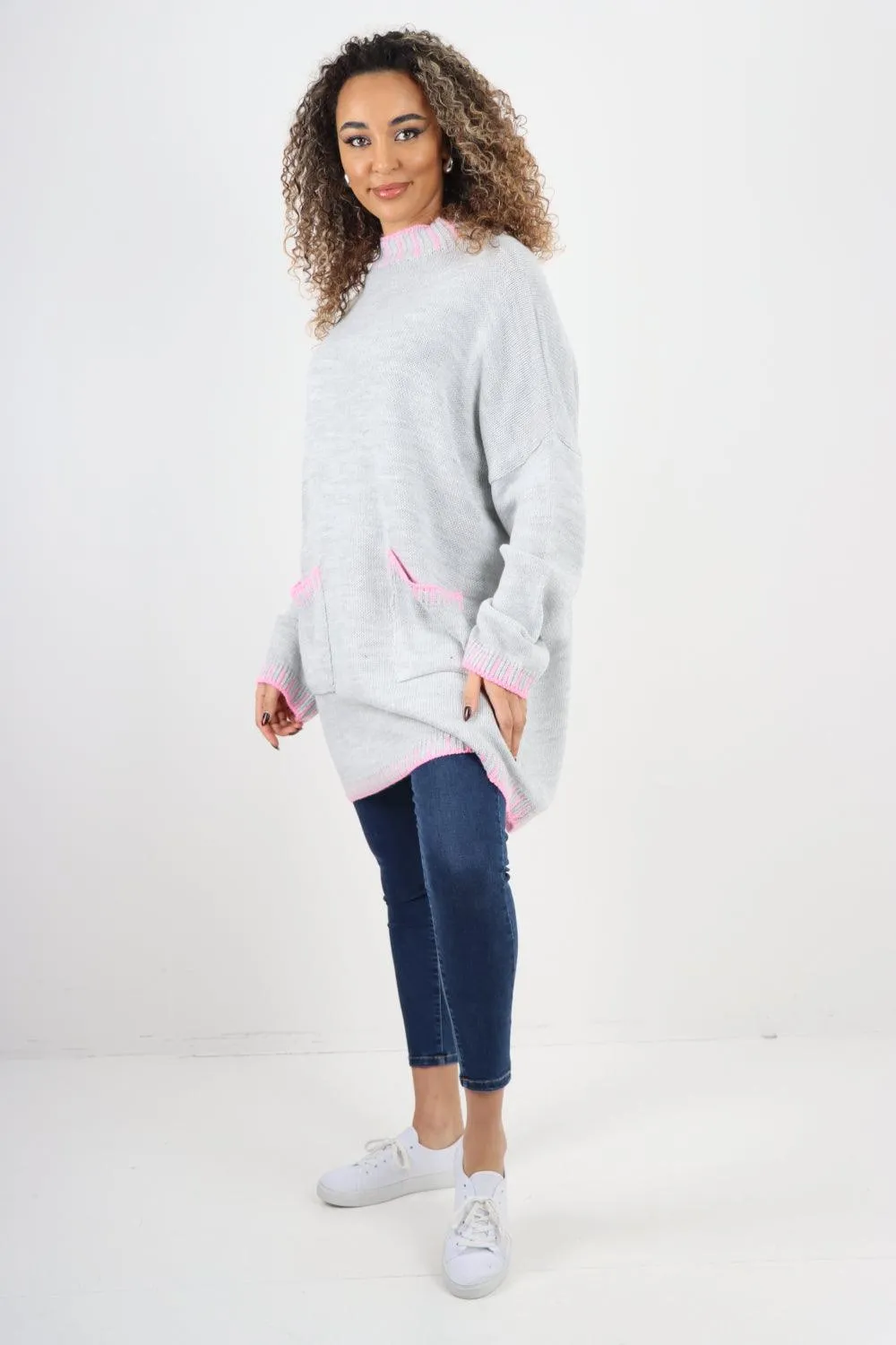 Colour Pop Stich Long Sleeve Knitted Jumper Top