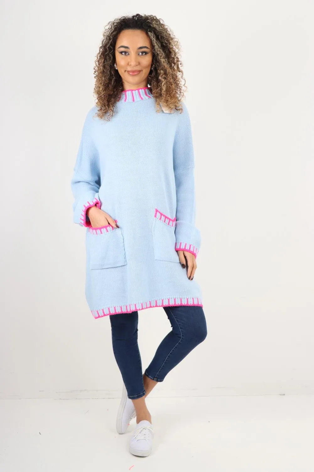Colour Pop Stich Long Sleeve Knitted Jumper Top