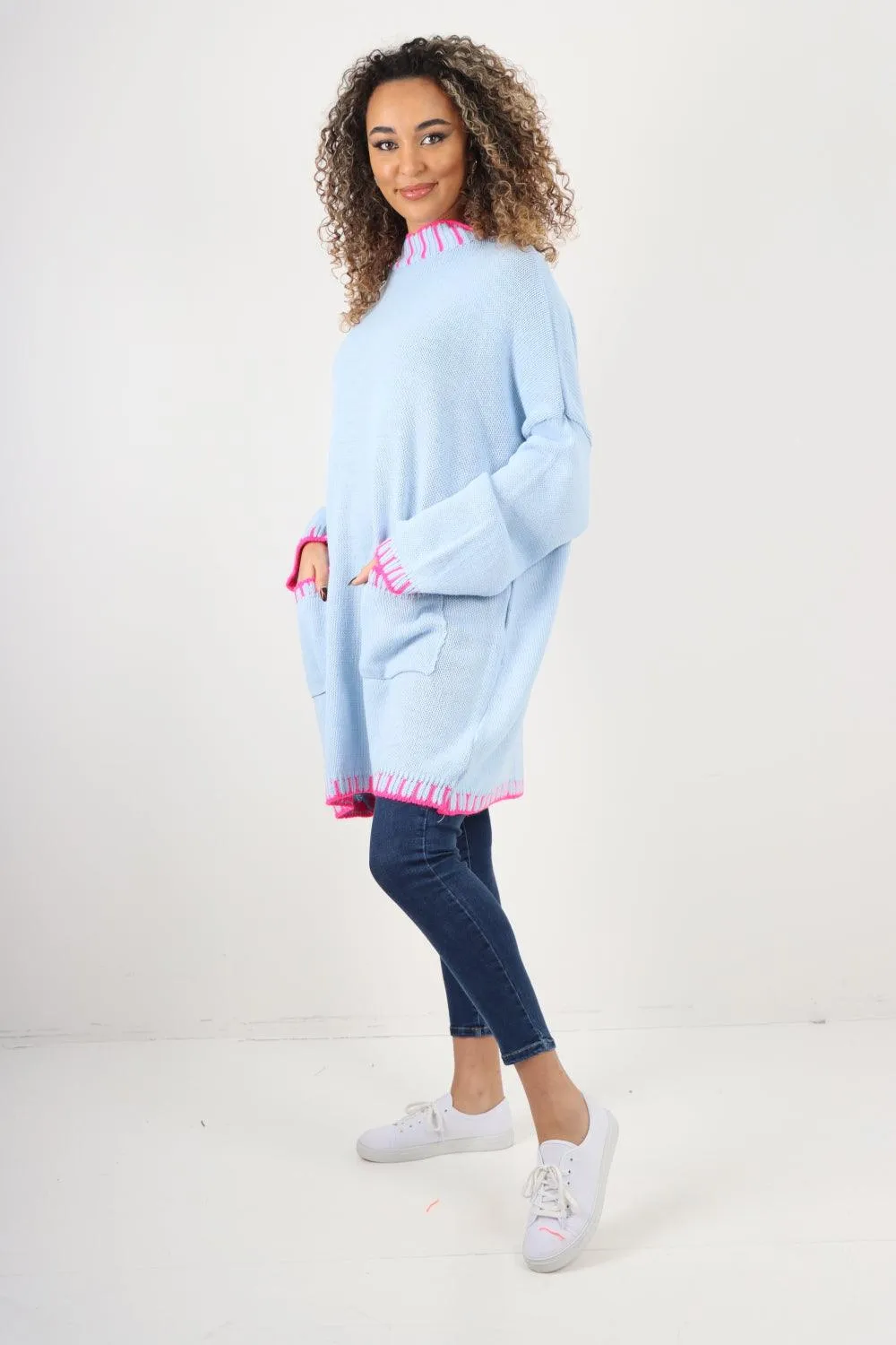Colour Pop Stich Long Sleeve Knitted Jumper Top