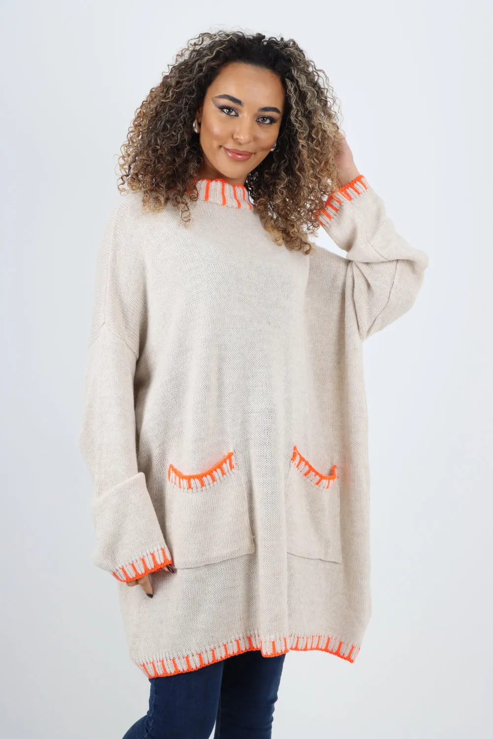 Colour Pop Stich Long Sleeve Knitted Jumper Top
