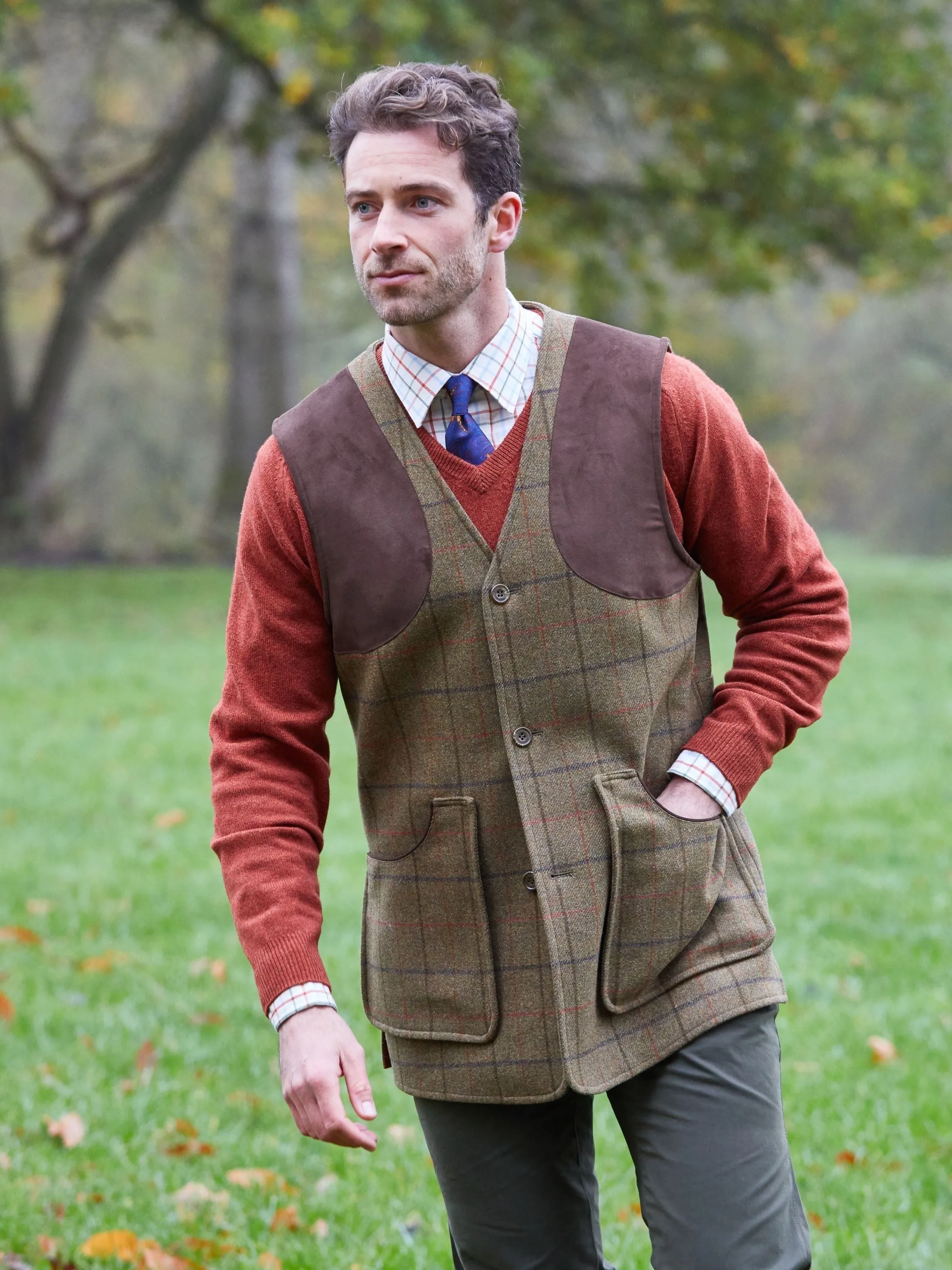 Combrook Men's Tweed Shooting Waistcoat in Thyme - Shooting Fit