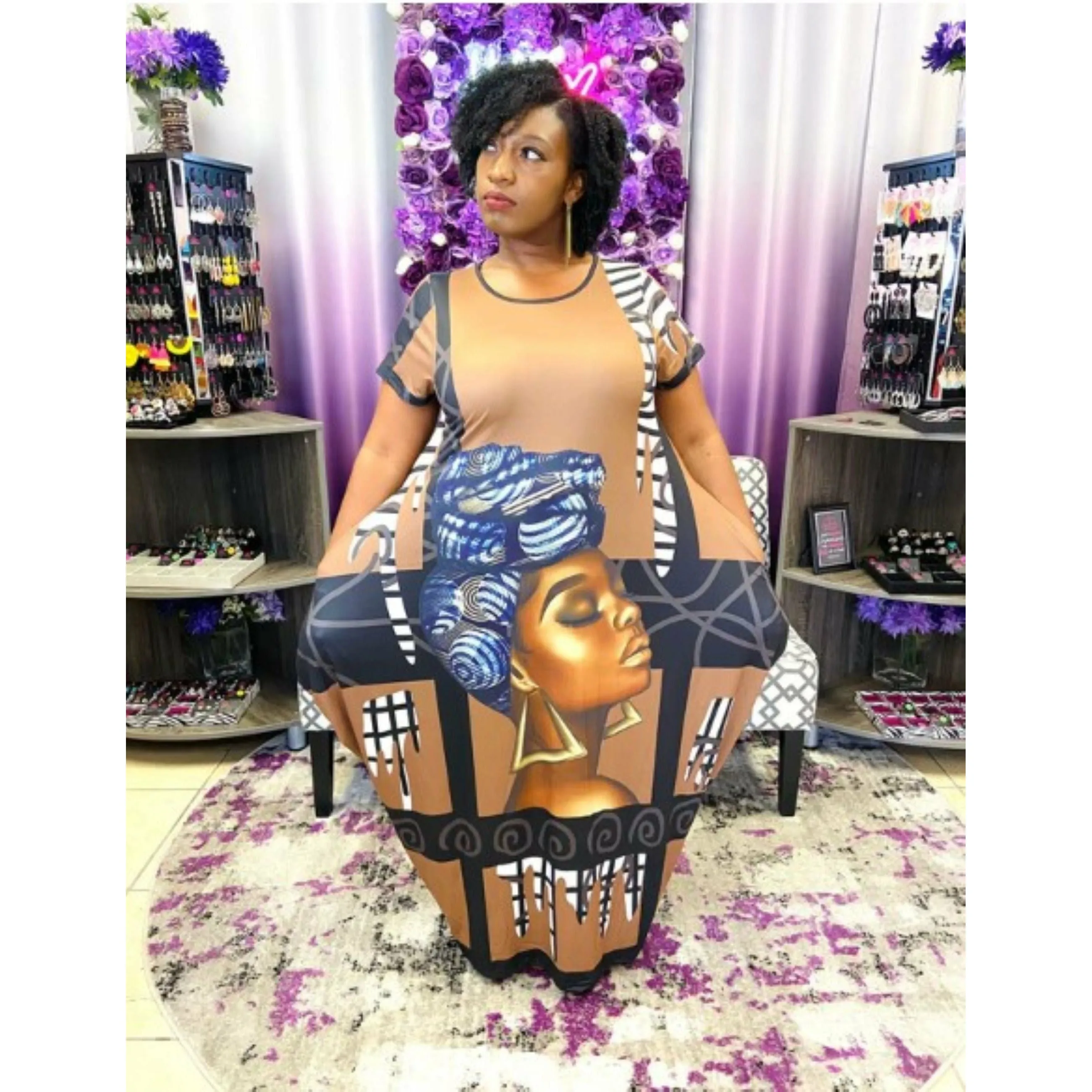 Comfortable Black woman Natural Afro Kaftan Dress