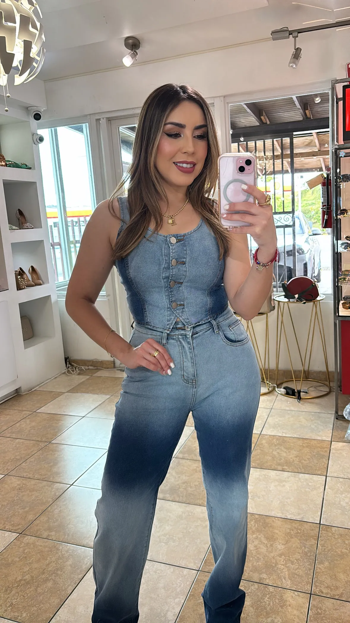 Contrast Denim Set
