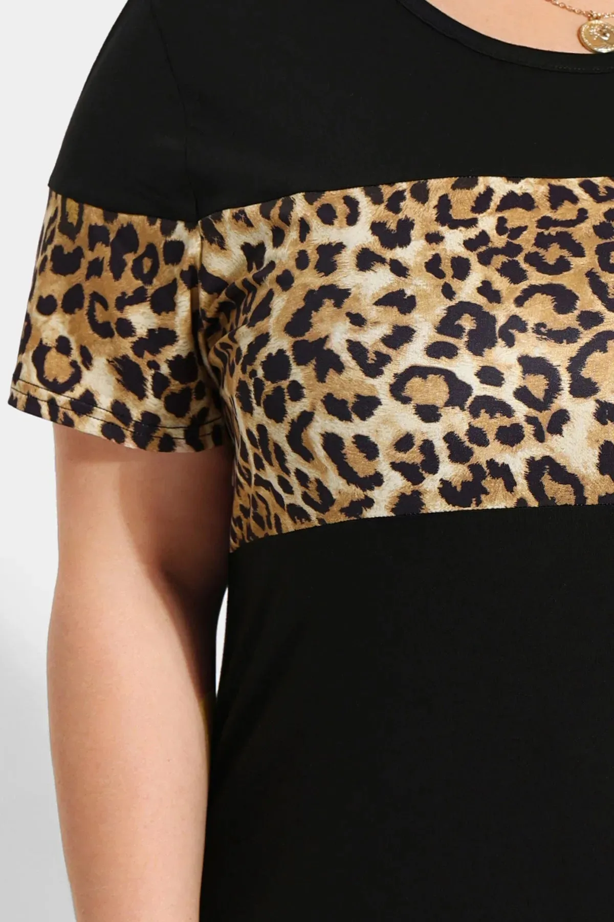Contrast Leopard Layered Crewneck T-Shirt