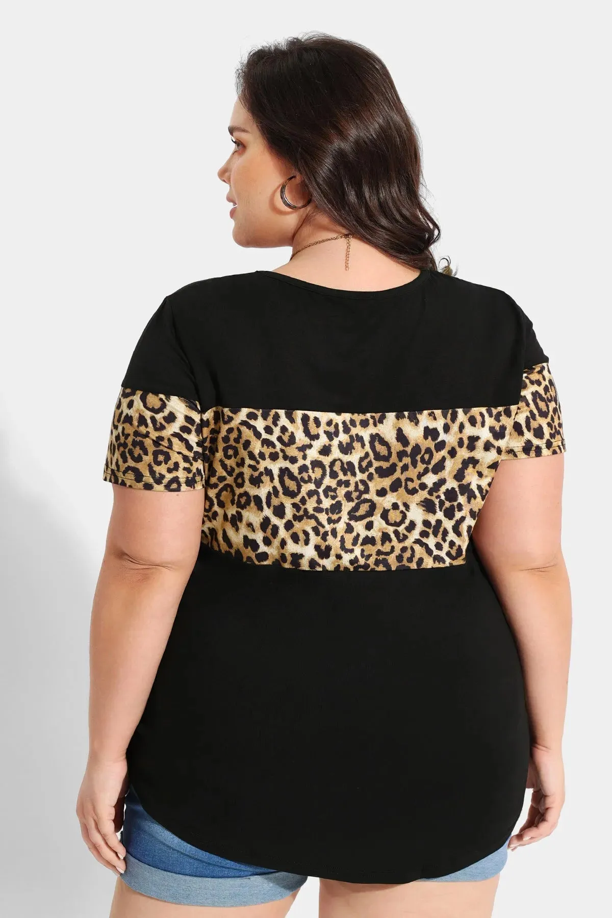Contrast Leopard Layered Crewneck T-Shirt