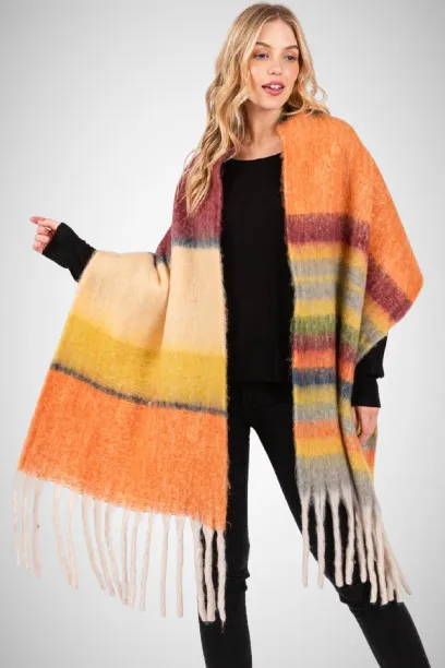Cozy Striped Fringe Oblong Scarf