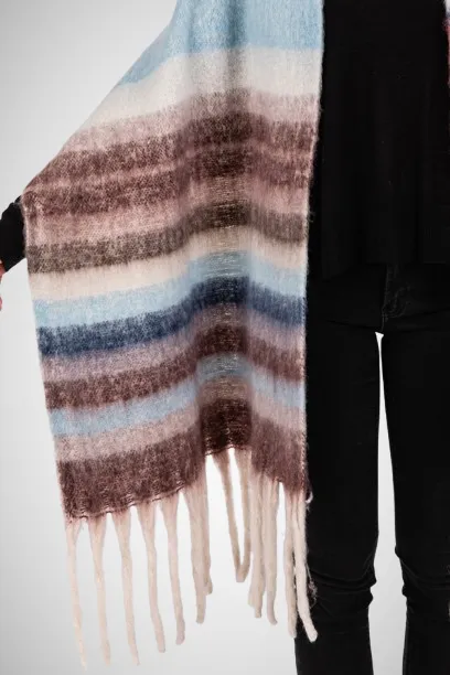 Cozy Striped Fringe Oblong Scarf