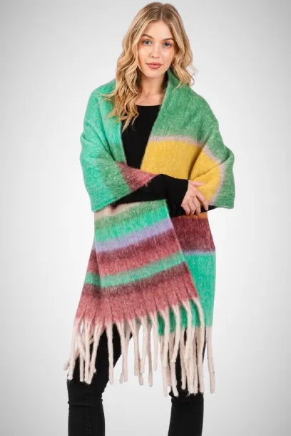 Cozy Striped Fringe Oblong Scarf