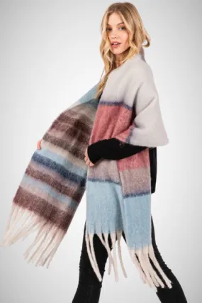 Cozy Striped Fringe Oblong Scarf