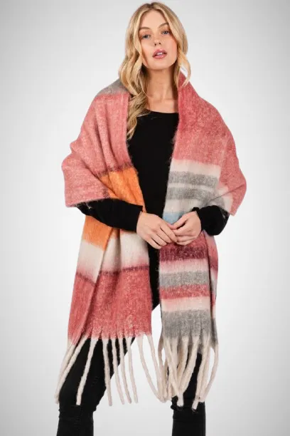 Cozy Striped Fringe Oblong Scarf
