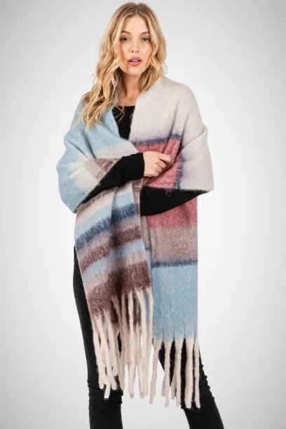 Cozy Striped Fringe Oblong Scarf