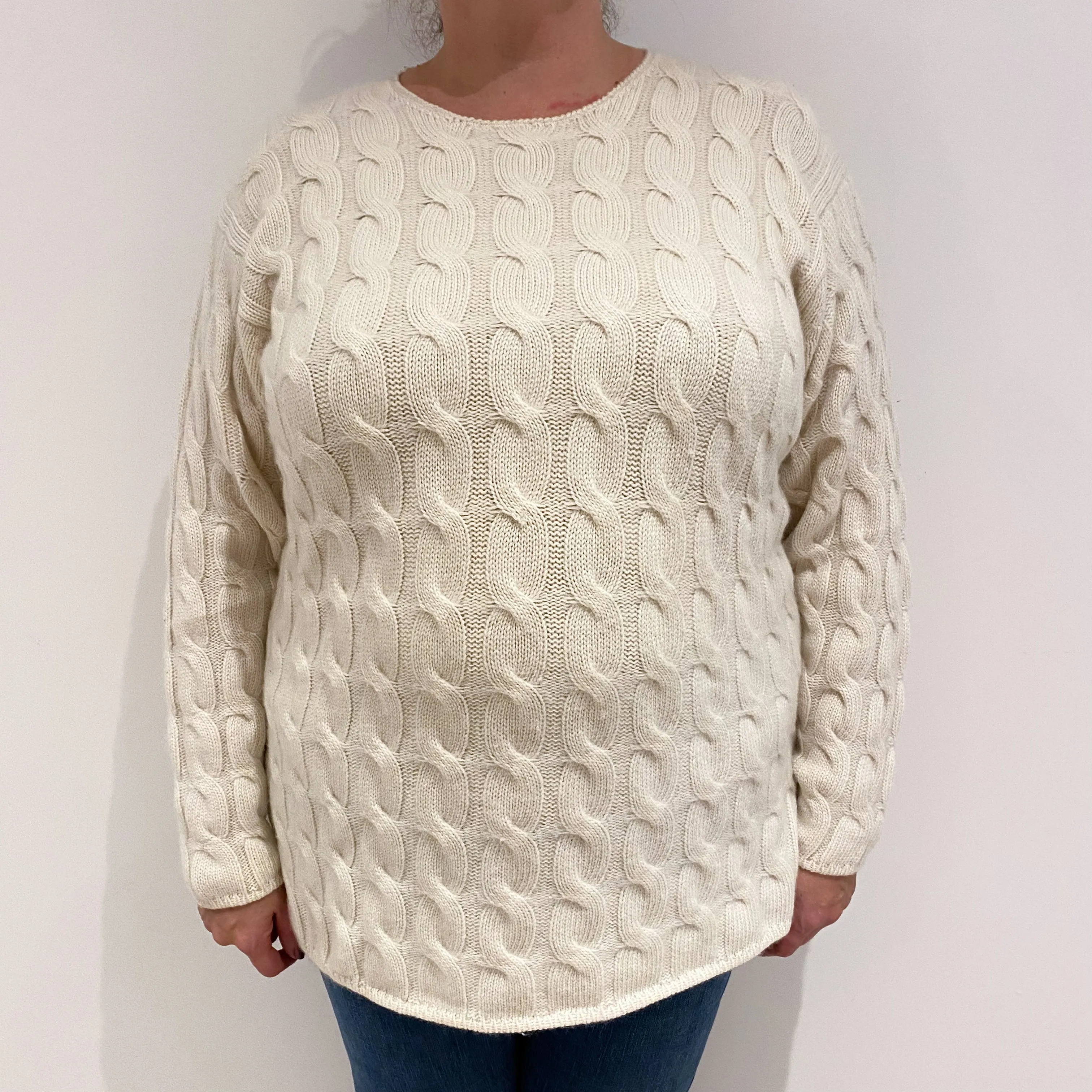 Cream Cable Knit Cashmere Crew Neck Jumper Extra Large