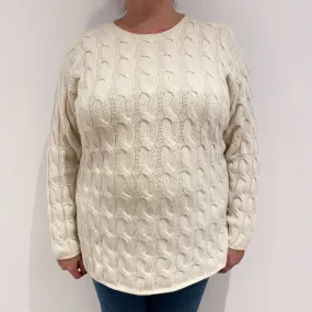 Cream Cable Knit Cashmere Crew Neck Jumper Extra Large