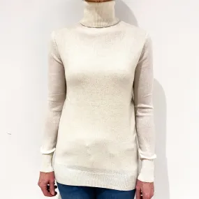 Cream Lightweight Cashmere Polo Neck Jumper Small