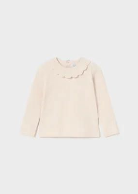 Cream Ribbed Ruffle Neck Shirt